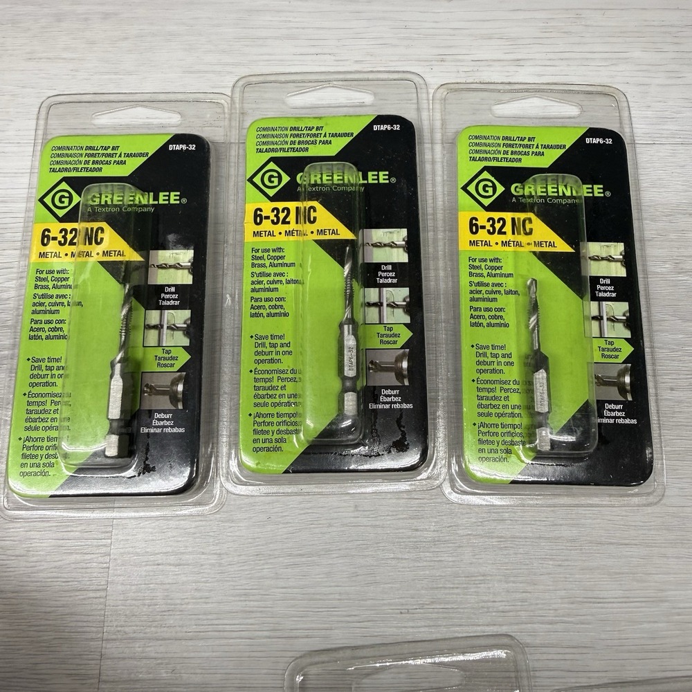 Lot Of 3pcs Greenlee (3)DTAP6-32 Steel 1/4 in. Shank Drill and Tap Bit #6-32 TPI